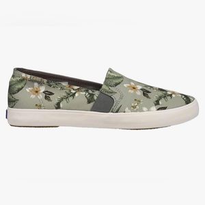 NWOT Keds Womens Slip On, Green Floral Canvas, Size 7